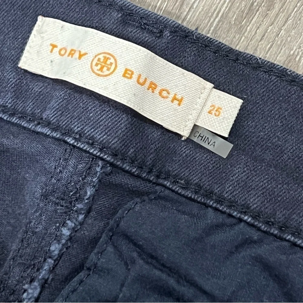 Tory Burch Size 25 Navy Stretch Front Pocket Size Zip Ankle Button Pants Chino